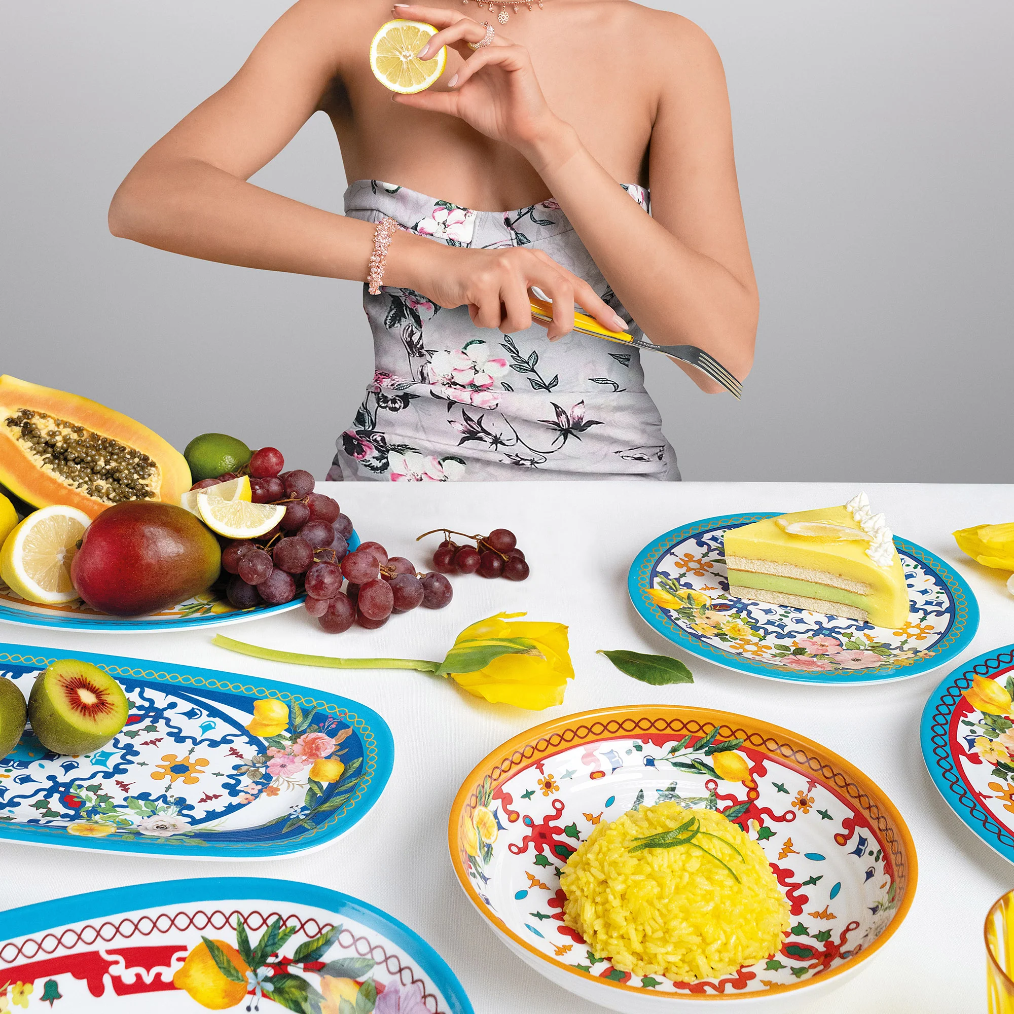 SMALL RECTANGULAR TRAY ''FLOWER&LEMON'' - Image 3